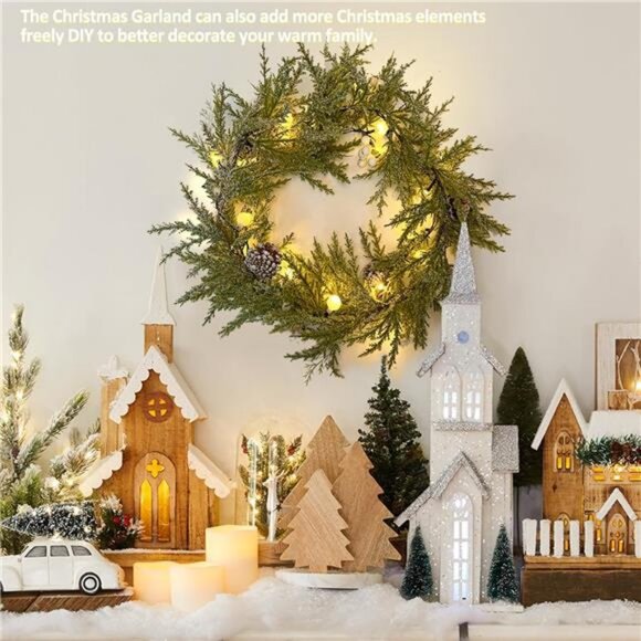 6.5Ft Christmas Decorations With Lights Artificial Wreath White Berries - Picture 5 of 7